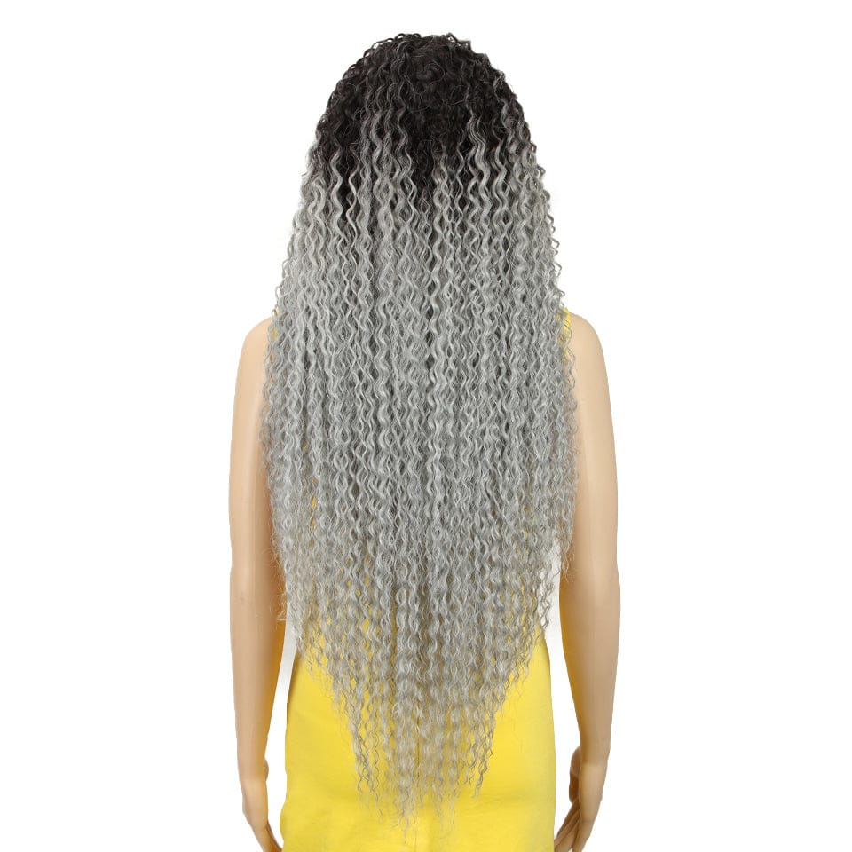 34 Inches / T12/613F for women sleek wholesale manufacturer glueless Heat Resistant lace long hairline kinky curl lace front wig Synthetic hair Wigs