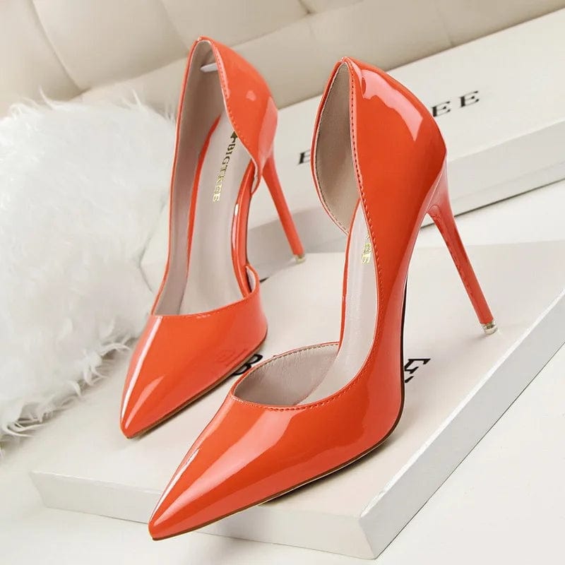 34 / Orange New Women Korean Fashion simple Sexy high heels Slippers Shallow pointed mouth thin mature sexy women High Heel Sandals
