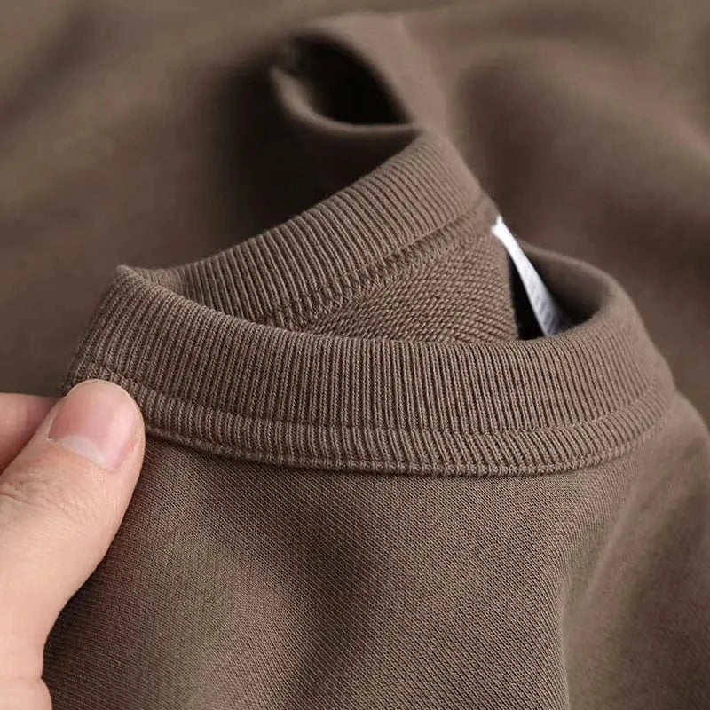 340GSM Earth Tone Crewneck Sweatshirt Long Sleeve Pure Color Pullover Cotton Soft Terry Brown Men Shirt