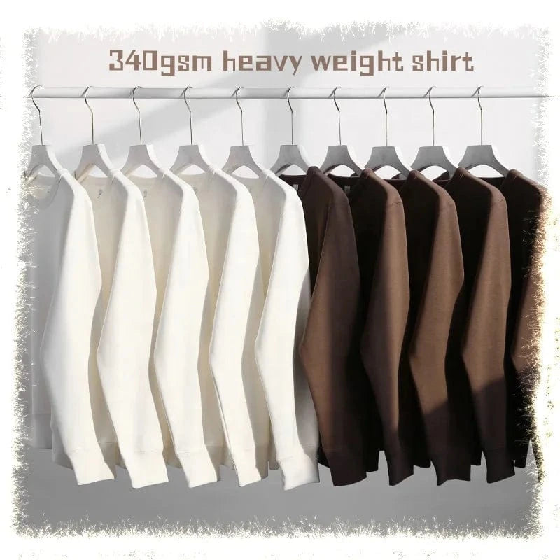 340GSM Earth Tone Crewneck Sweatshirt Long Sleeve Pure Color Pullover Cotton Soft Terry Brown Men Shirt