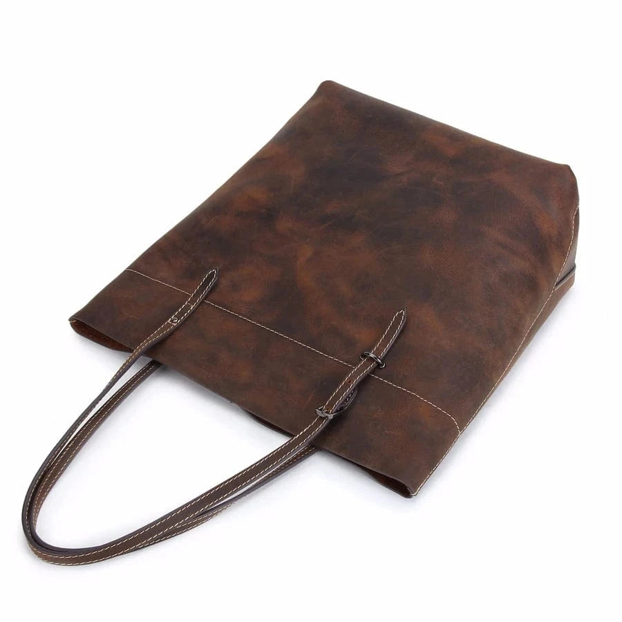 35*29*14cm / darker brown Natural Cowhide Top Handle Shopping Handbag Ladies Leisure Large Capacity Shoulder Bags Retro Genuine Leather Women Tote Bag