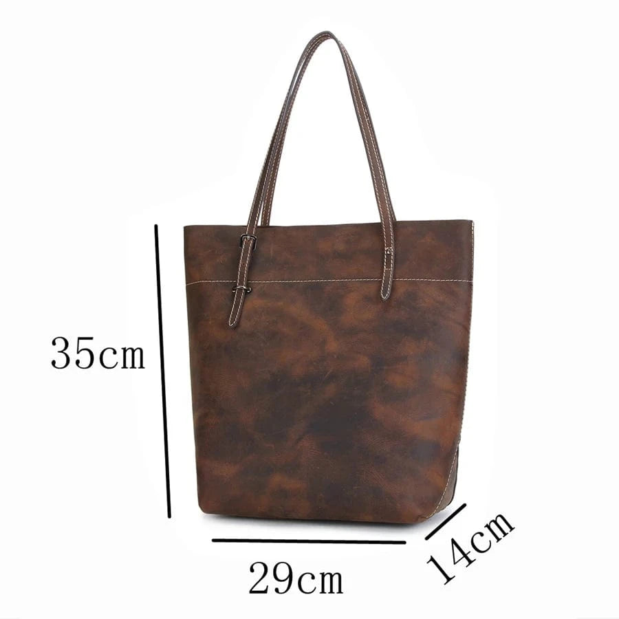 35*29*14cm / darker brown Natural Cowhide Top Handle Shopping Handbag Ladies Leisure Large Capacity Shoulder Bags Retro Genuine Leather Women Tote Bag