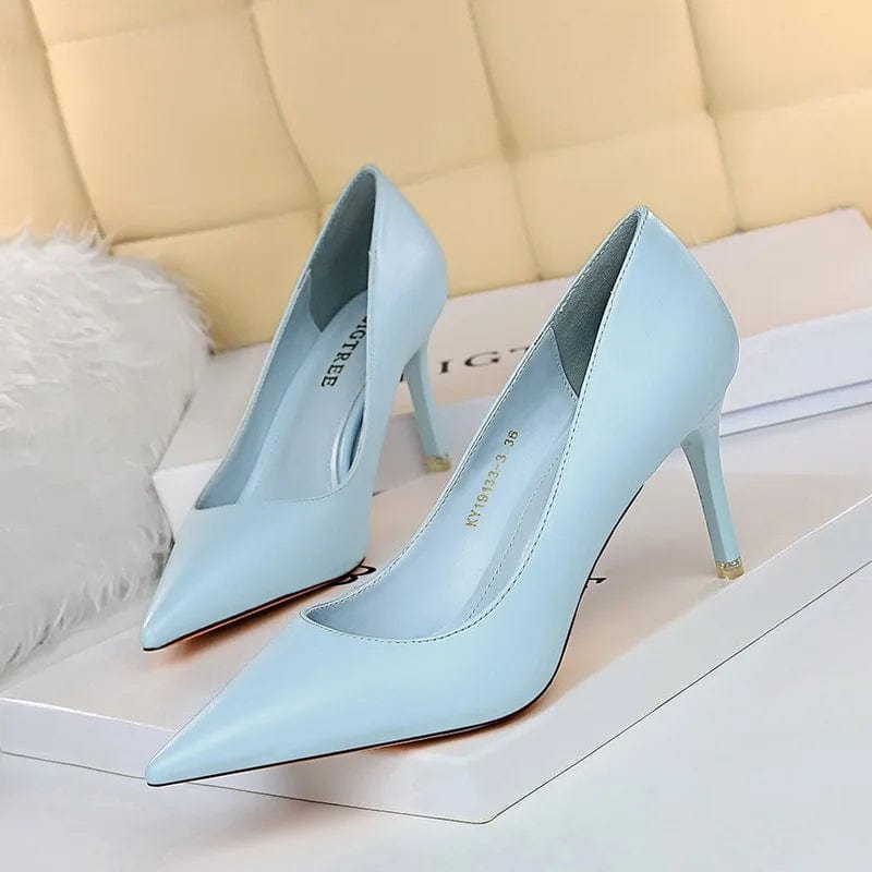 35 / Blue B New Women Slippers Korean Fashion simple Shallow pointed mouth thin High Heel Sandals mature sexy women Sandals
