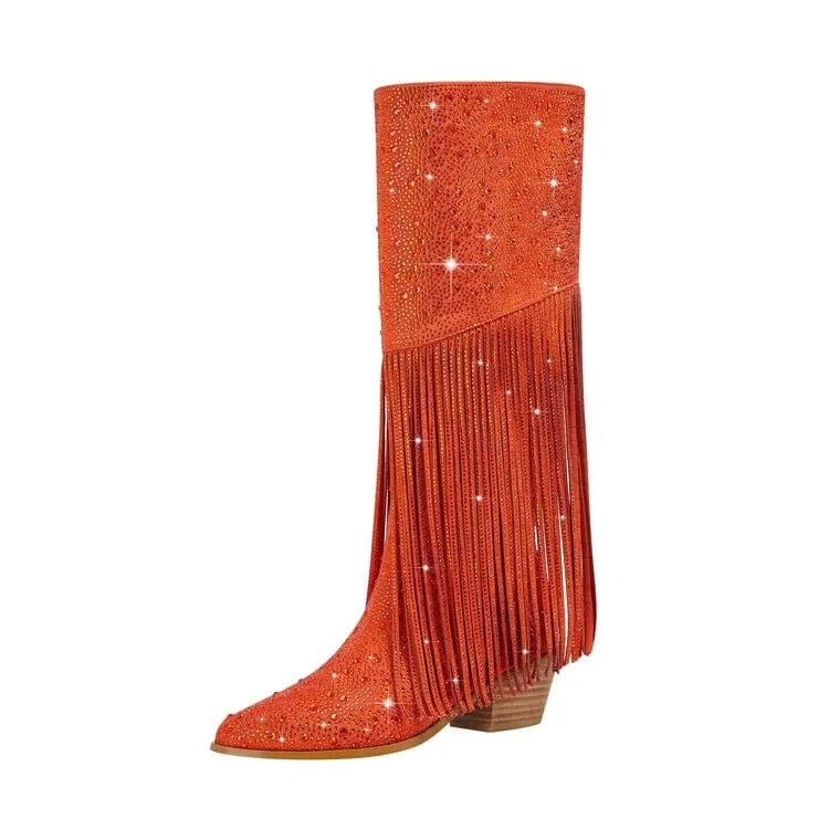 35 / Orange Blue Long Boot Winter Shoes 2023 suede fabric Women High Heel Knee High Boots