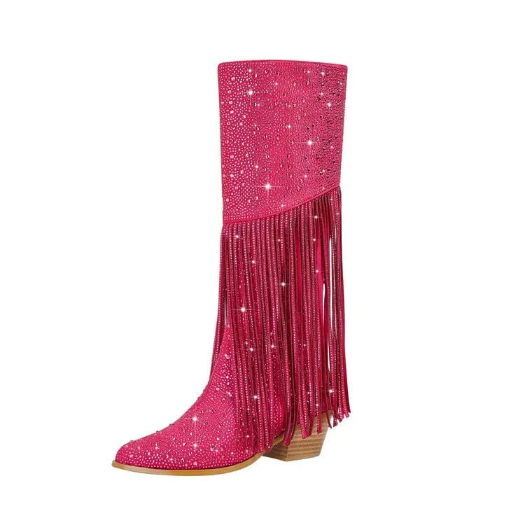 35 / Pink Blue Long Boot Winter Shoes 2023 suede fabric Women High Heel Knee High Boots