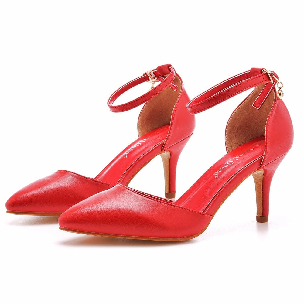 35 / Red S4517F    7cm High Heel Stiletto Heel Pointed Toe Buckle Large Size Bridal Wedding Shoes
