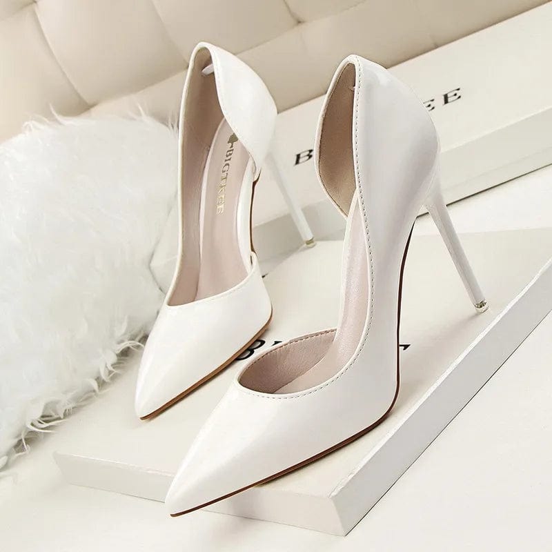 35 / White New Women Korean Fashion simple Sexy high heels Slippers Shallow pointed mouth thin mature sexy women High Heel Sandals