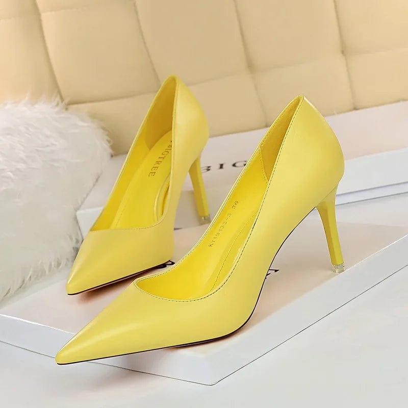35 / Yellow B New Women Slippers Korean Fashion simple Shallow pointed mouth thin High Heel Sandals mature sexy women Sandals