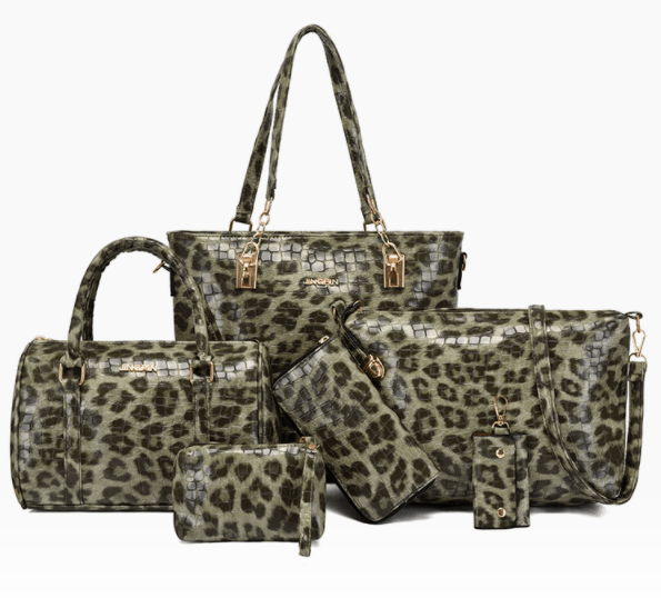 36*14*28cm / #5 6 pieces set pu leather bag handbag leopard print  large capacity handbags set women bags