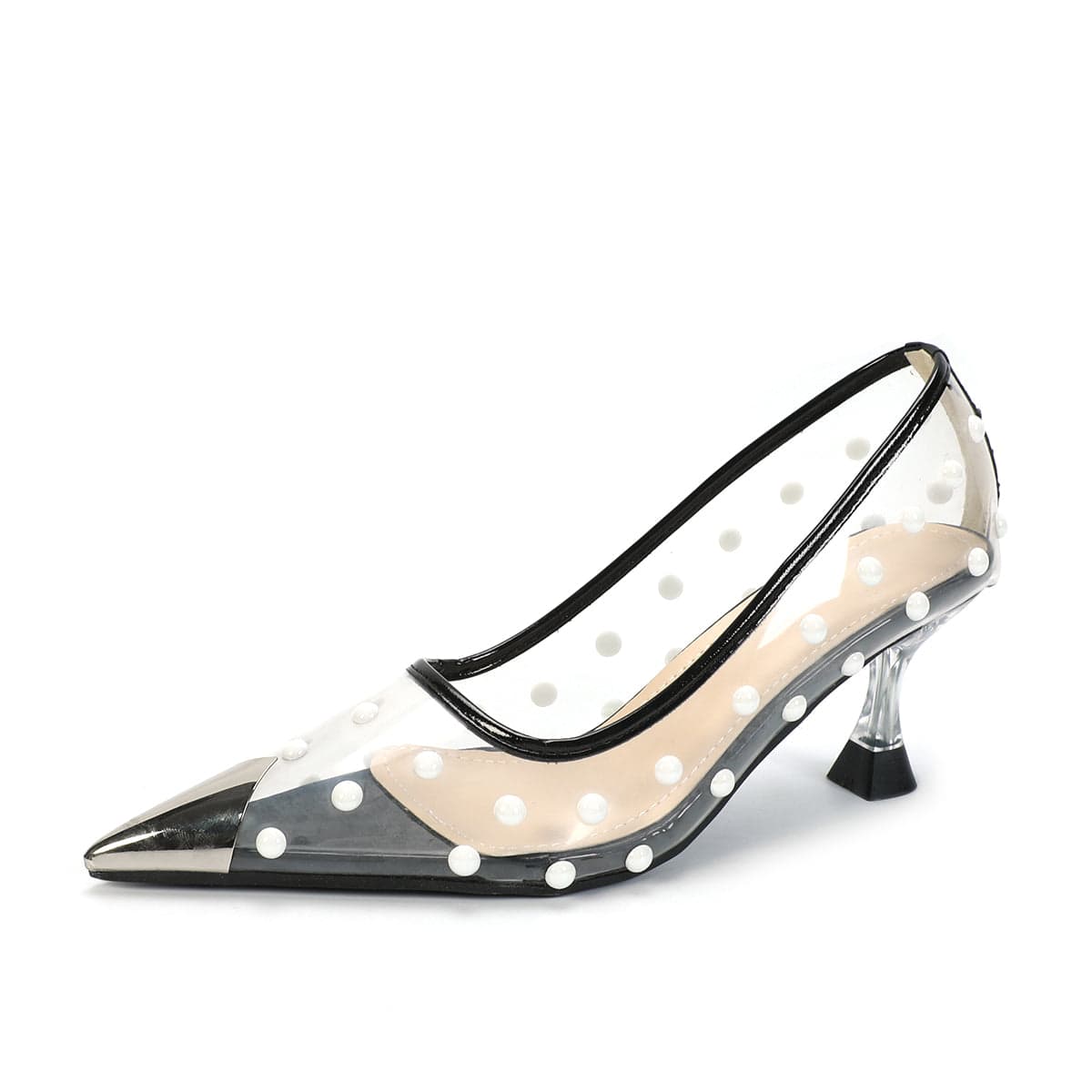 36 / Black Autumn 2023 New Crystal Heel Color Contrast Iron Head Light Mid Heel Casual Women's Single Shoes Women's Pumps