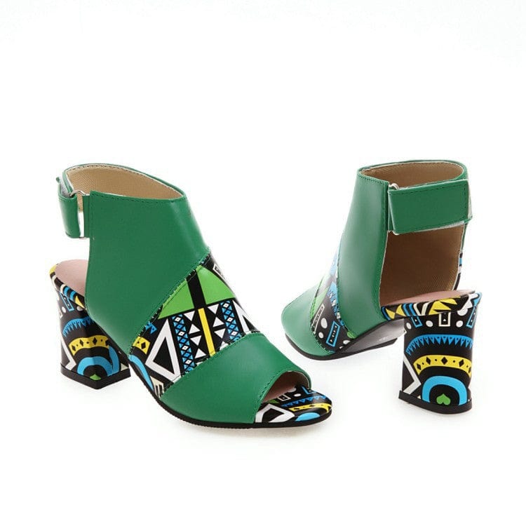 36 / green TX Spring and summer new fashion sandals women colorblock sandals summer thick heel designer sandals