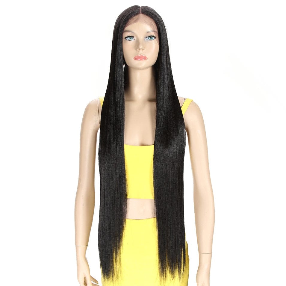 36 Inches / 2 Sleek hair factory wholesale natural ombre color super long 32 inch 13*4 silk straight wave lace frontal synthetic hair wigs