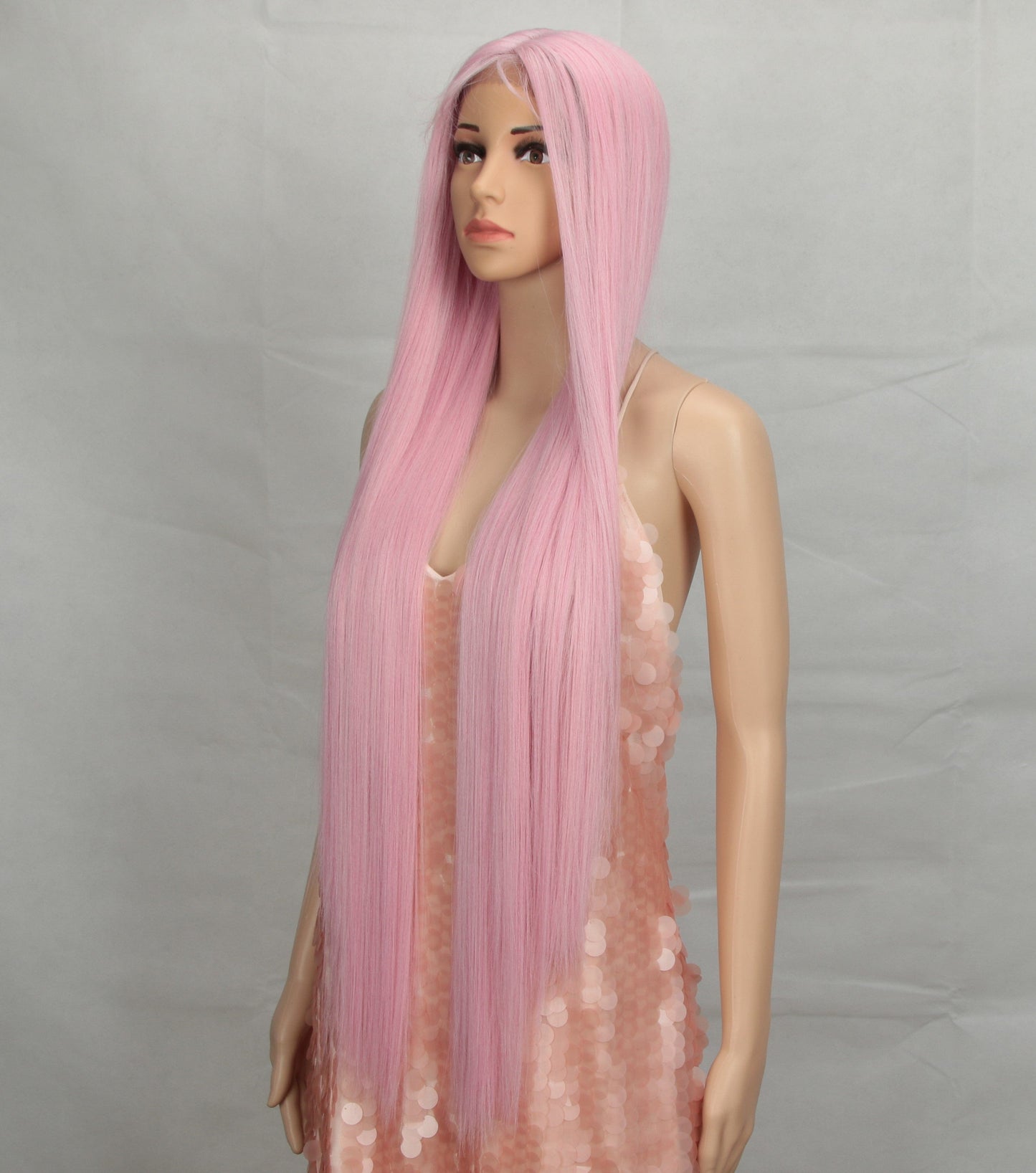 36 Inches / PINK 15 sleek wholesale cheap hot selling Heat Resistant fiber long straight HD lace frontal with Baby Hair Synthetic hair Wig for women