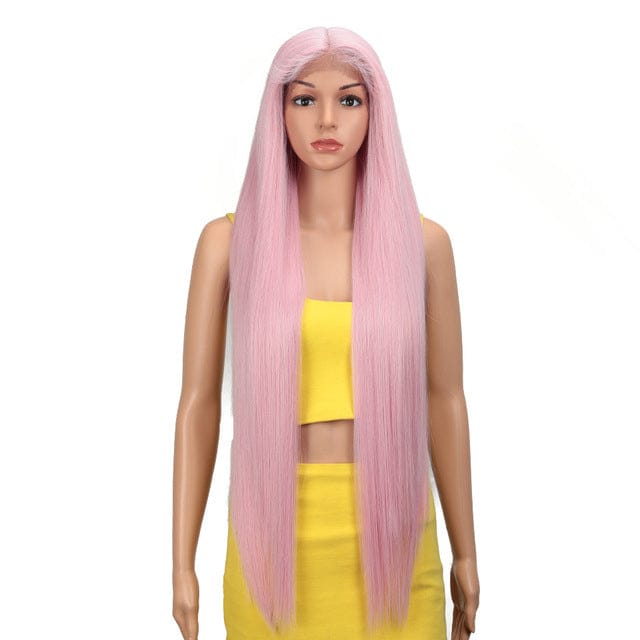 36 Inches / PINK15 Sleek Swiss Lace Silky Straight Wig Synthetic Hair Wig 38 Inch Ombre Blonde Heat Resistance Synthetic Lace Wig For Black Women
