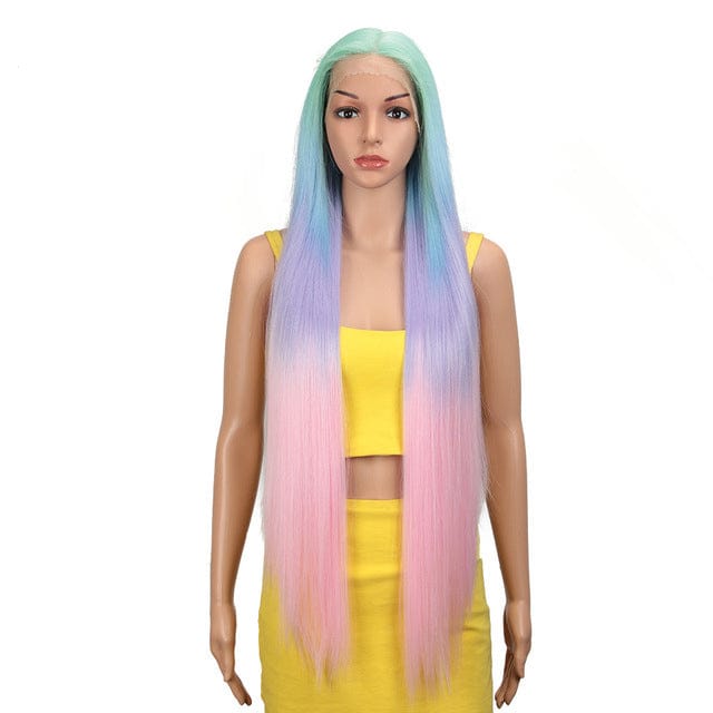 36 Inches / QT GNPK03 Sleek Swiss Lace Silky Straight Wig Synthetic Hair Wig 38 Inch Ombre Blonde Heat Resistance Synthetic Lace Wig For Black Women