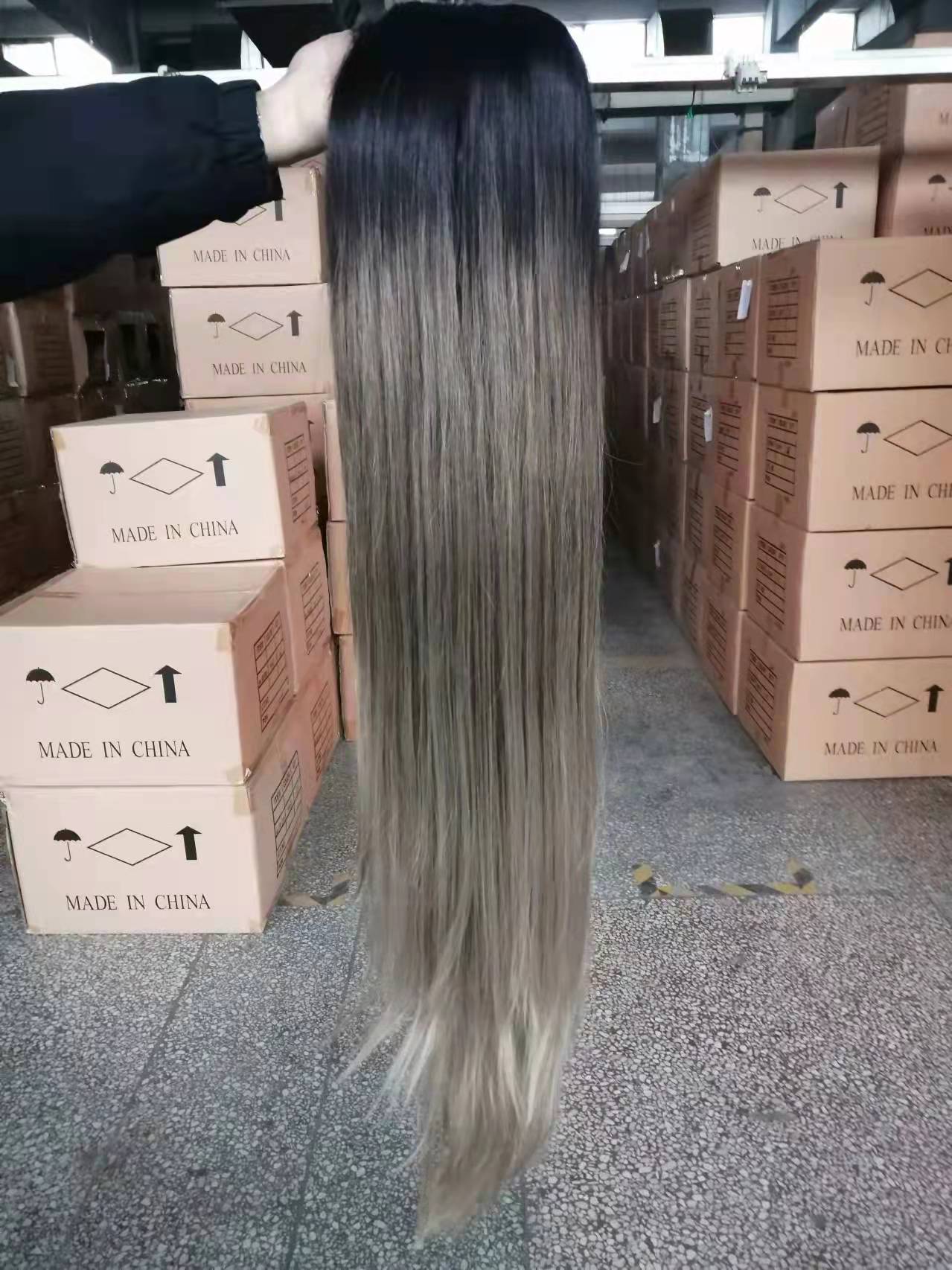 36 Inches / TAT4/10/16A Sleek Swiss Lace Silky Straight Wig Synthetic Hair Wig 38 Inch Ombre Blonde Heat Resistance Synthetic Lace Wig For Black Women