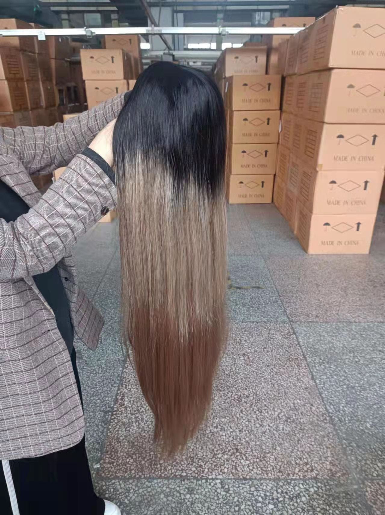 36 Inches / TAT4/613F/R27 Sleek Swiss Lace Silky Straight Wig Synthetic Hair Wig 38 Inch Ombre Blonde Heat Resistance Synthetic Lace Wig For Black Women