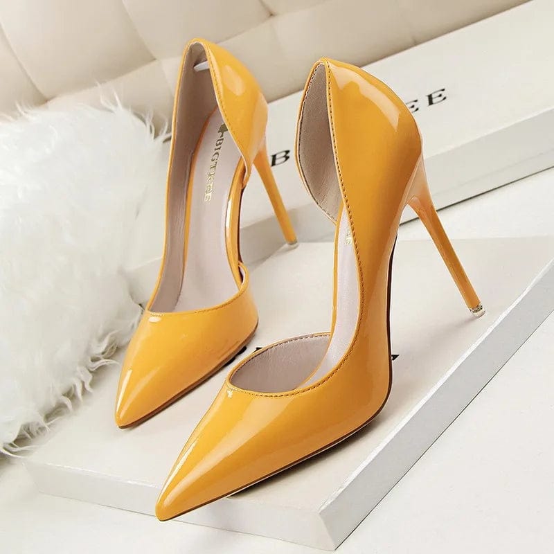 36 / Yellow New Women Korean Fashion simple Sexy high heels Slippers Shallow pointed mouth thin mature sexy women High Heel Sandals