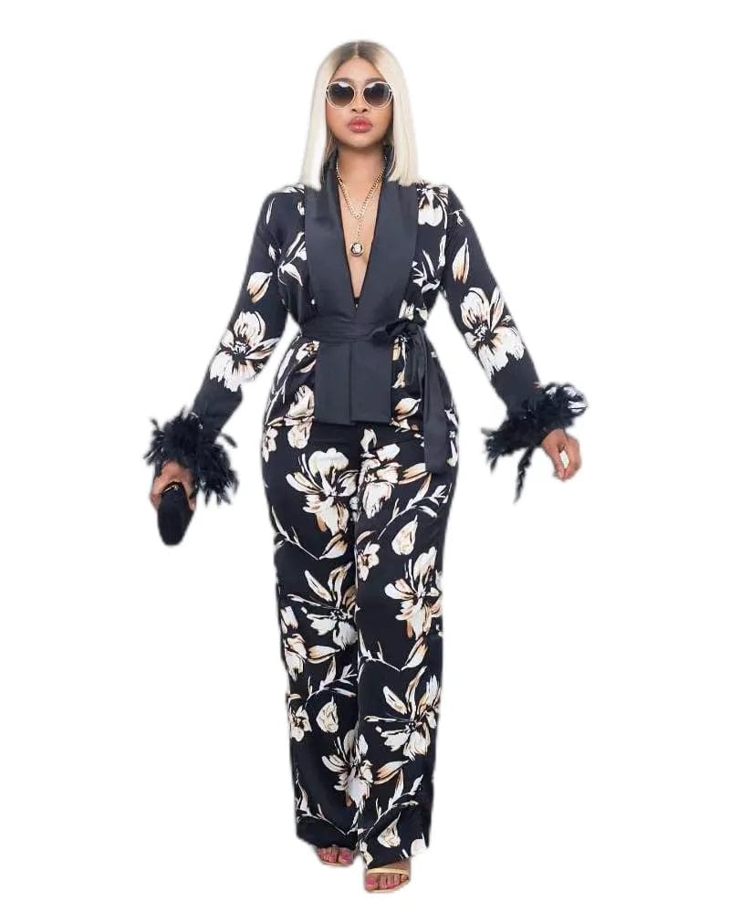 3602 Trendy Fall Outfits For Women Double Layer Crepe Lapel Loose Long Sleeve Shirt And Pants 2 Piece Set Women Two Piece Set