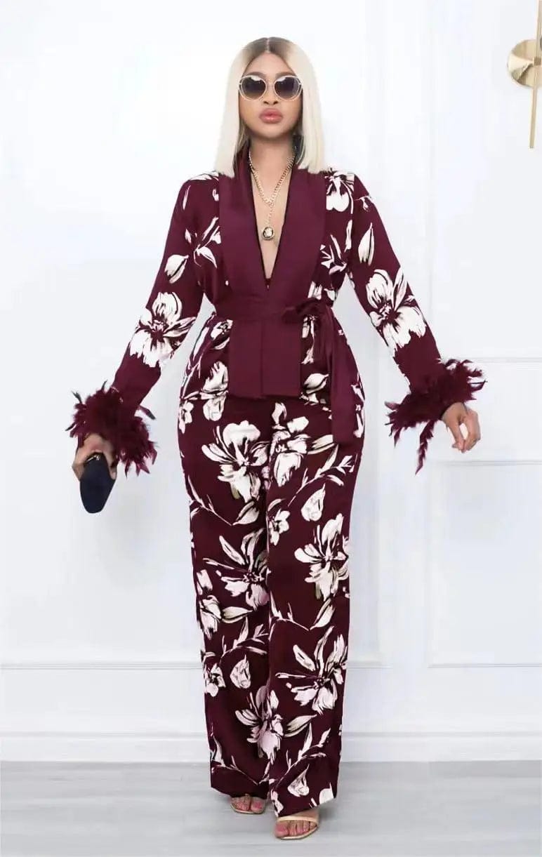 3602 Trendy Fall Outfits For Women Double Layer Crepe Lapel Loose Long Sleeve Shirt And Pants 2 Piece Set Women Two Piece Set