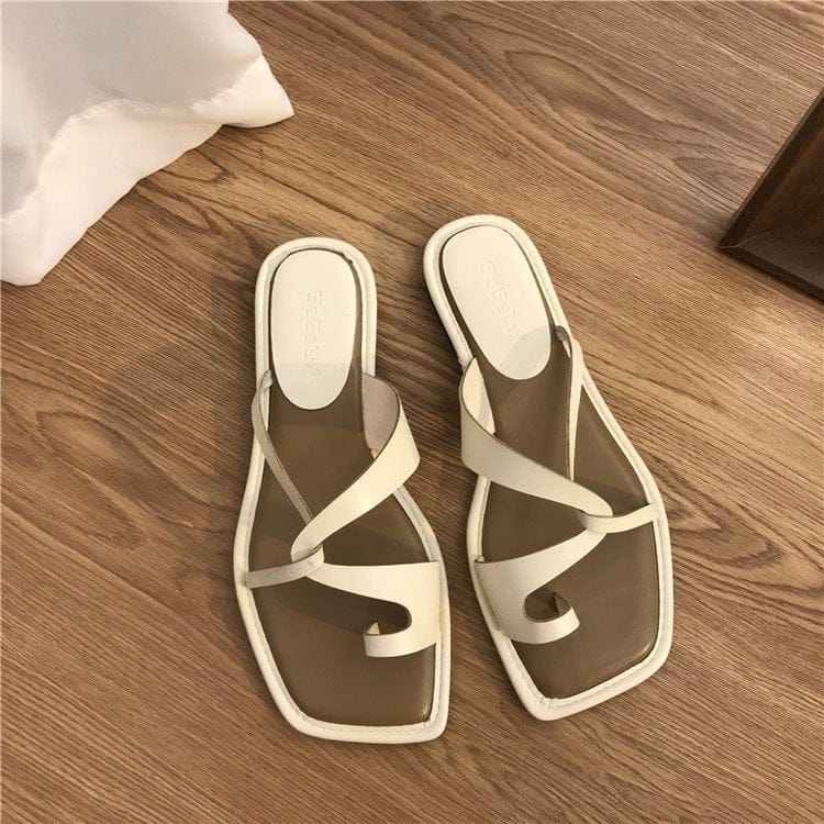 37 / Beige ladies indoor outdoor beach Set toe slippers women wear fashion flat sandals outside the summer women's slippers