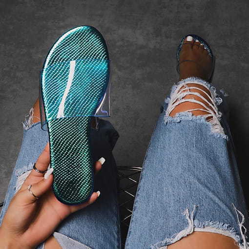 37 / Blue New trendy Gorgeous glitter sandal for women  Slip-on Solid Jelly Clear Slides  Femme  Sandalias Mujers