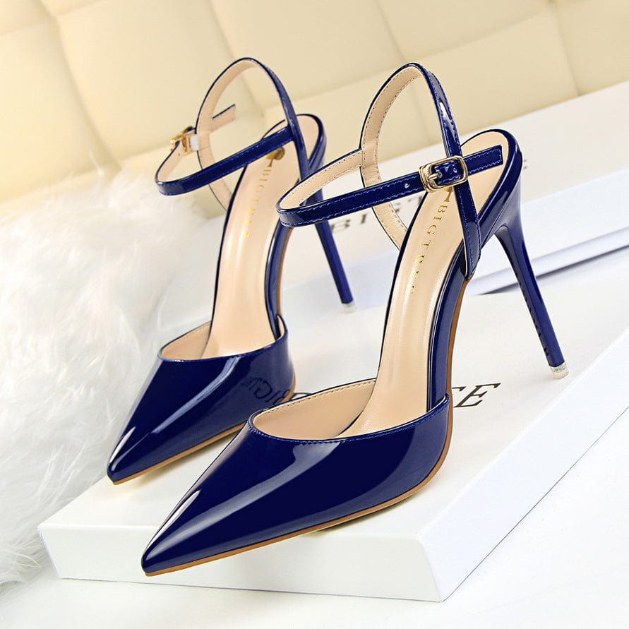 37 / Blue S4681F  Simple stiletto super high heel shallow mouth pointed toe patent leather sexy  white women's wedding shoes