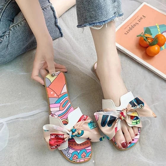 37 / color wholesale Summer Popular Women Slide sandal with Bow Decoration Ladies Slipper Printed Flat Slides for girl