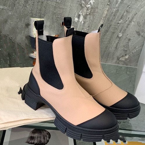 37 / Khaki TX Wholesale Martin boots new short boots muffin platform leather Chelsea white chimney boots