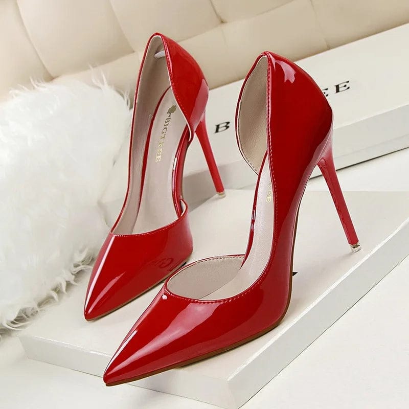 37 / Red New Women Korean Fashion simple Sexy high heels Slippers Shallow pointed mouth thin mature sexy women High Heel Sandals