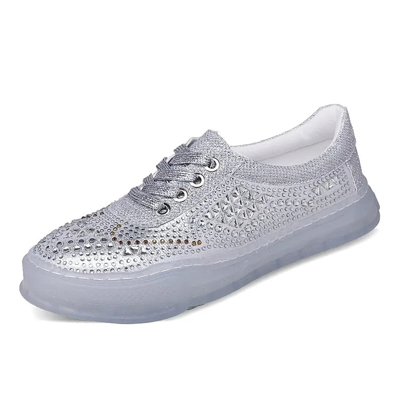 37 / silver New model wholesale export top quality canvas trendy shoes fashion diamond silver bling sneakers women zapatos brand cheap