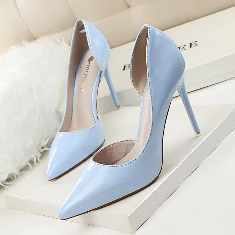 38 / Blue B New Women Korean Fashion simple Sexy high heels Slippers Shallow pointed mouth thin mature sexy women High Heel Sandals