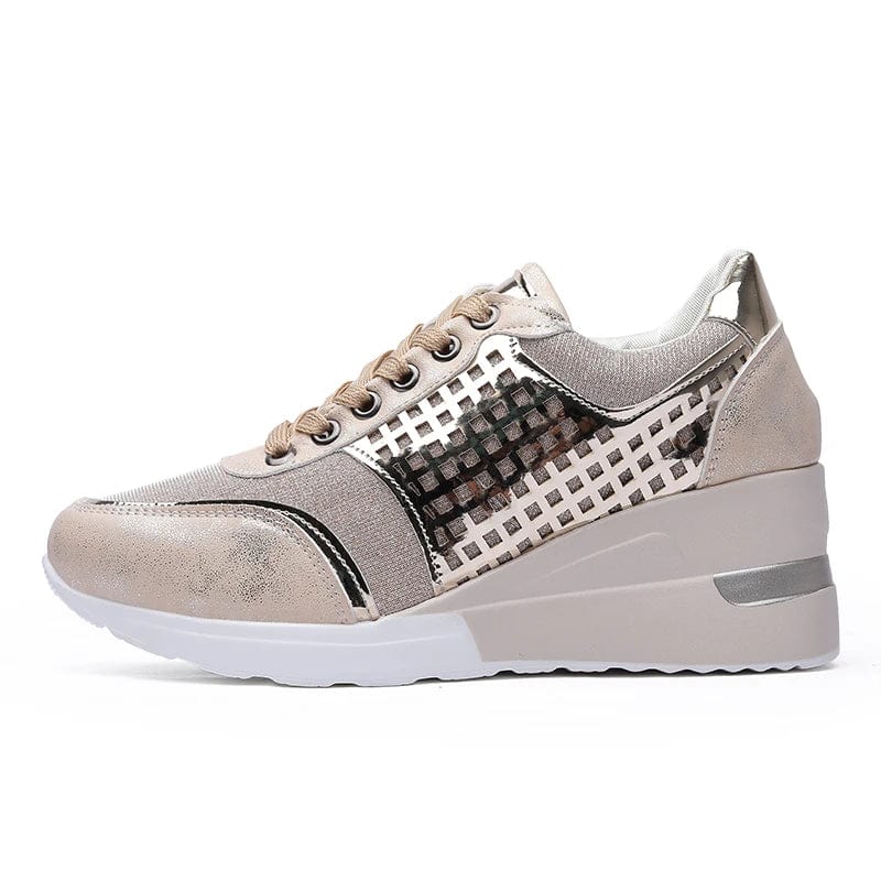 38 / gold New model fashion brand shinny women sports height increasing shoes 6cm zapatillas factory wholesale low prices