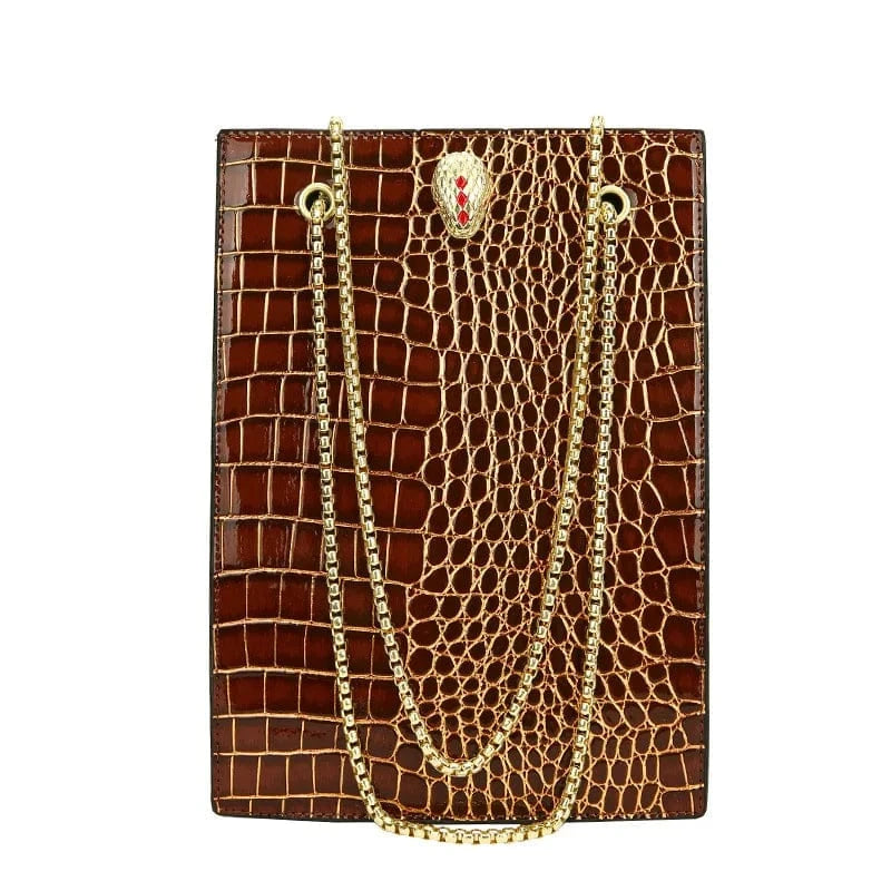 3856 Brown Women Bag Vintage Crocodile Pattern Crossbody Bags for Women PU Leather Trend Designer Shoulder Handbags Large Capacity Bucket