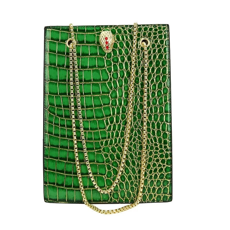 3856 Green Women Bag Vintage Crocodile Pattern Crossbody Bags for Women PU Leather Trend Designer Shoulder Handbags Large Capacity Bucket