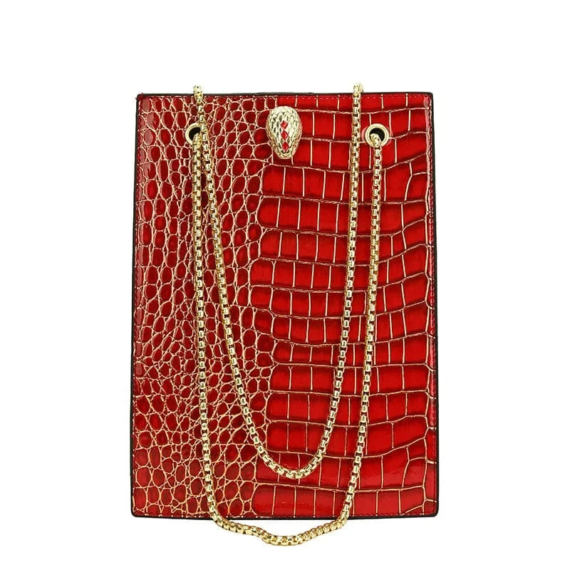 3856 Red Women Bag Vintage Crocodile Pattern Crossbody Bags for Women PU Leather Trend Designer Shoulder Handbags Large Capacity Bucket