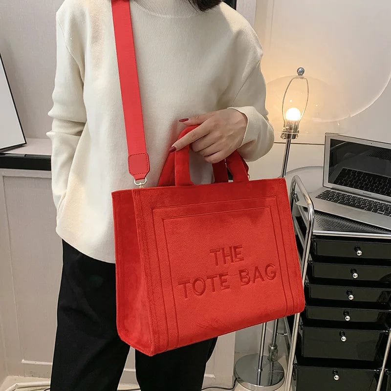 38x12x28cm / 9908 Red Fall Winter Designer Ladies Large Suede Casual Tote Bags Luxury Velvet Branded The Tote Bags 2022 Ins Fashion Shoulder Purses