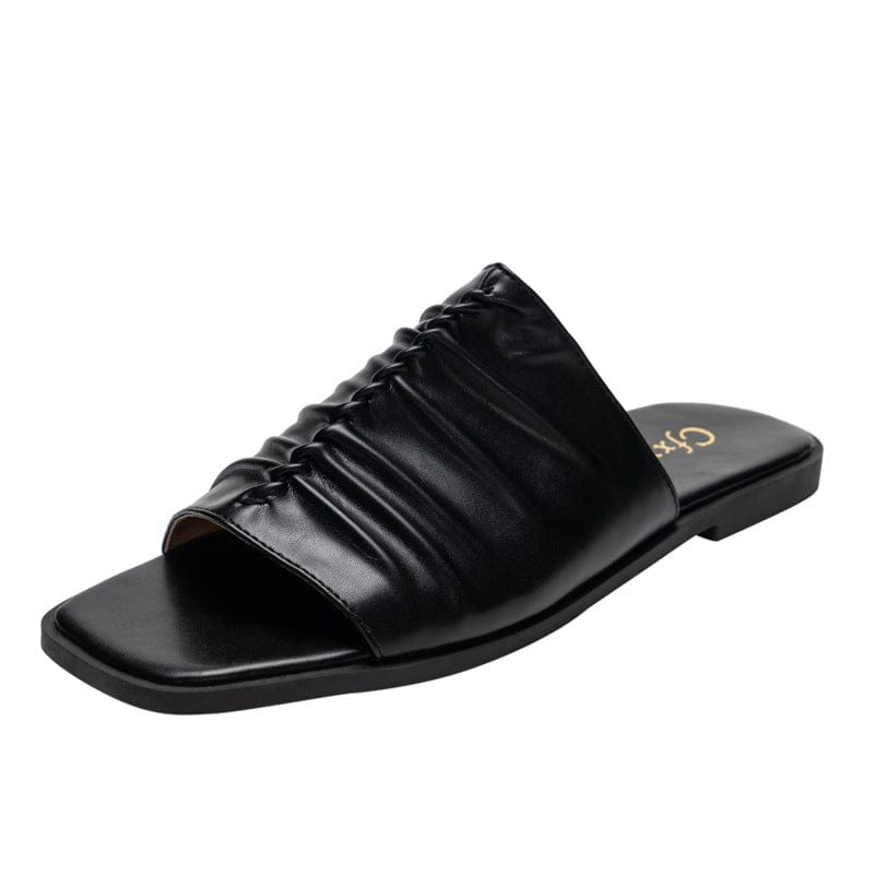 39 / black indoor outdoor wear Women Shoes Pleated Slipper ladies Summer Slippers Wearing Flat Sandals Women's beach slippers