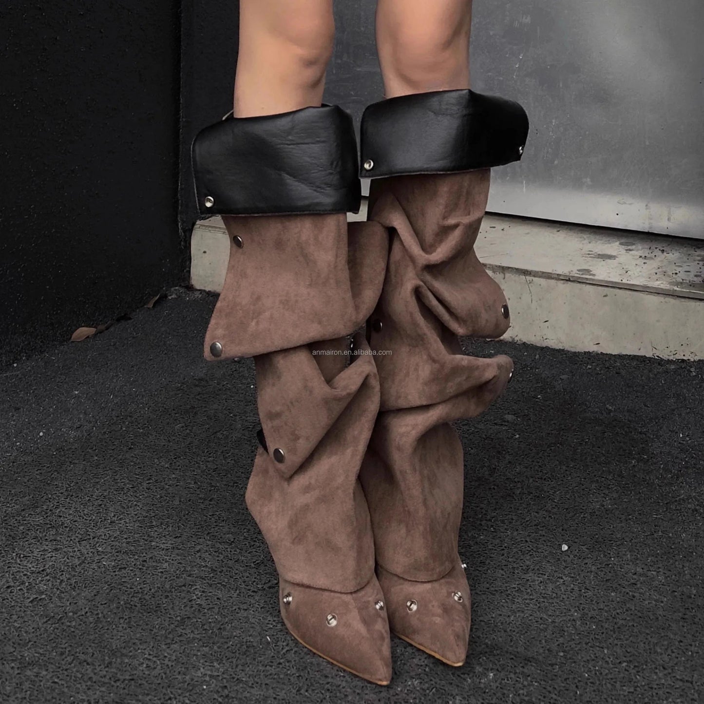 39 / Brown Anmairon Ready To Ship New Design 2023 Winter Hot Sale Women Knee High Boots