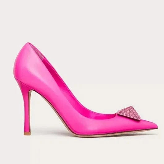 39 / Hot pink Women's High-Heeled Pumps Checker Pattern Thin Heel Pointed Toe Shoes