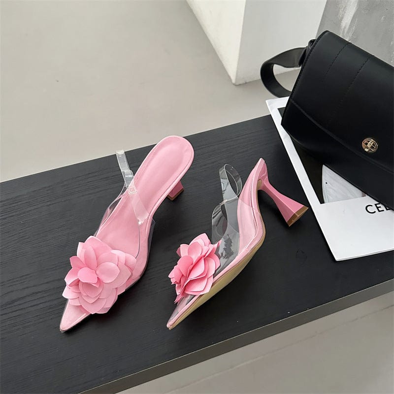 39 / Pink PDEP 2023 new sling back women's shoes flower elegant point toe  ladies  high heels shoes clear transparent heeled sandals