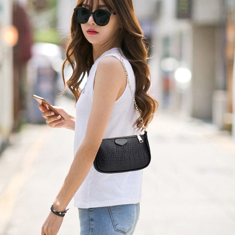 3pcs Sets Crocodile Pattern PU Leather Shoulder Messenger Bags Mini Crossbody Bag Armpit Ladies Chain Women Handbag Purses