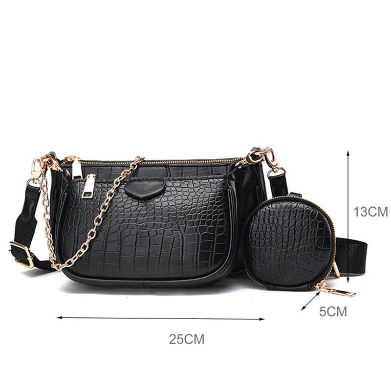 3pcs Sets Crocodile Pattern PU Leather Shoulder Messenger Bags Mini Crossbody Bag Armpit Ladies Chain Women Handbag Purses