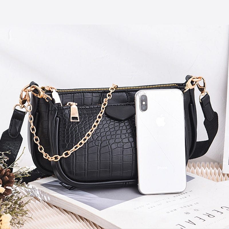 3pcs Sets Crocodile Pattern PU Leather Shoulder Messenger Bags Mini Crossbody Bag Armpit Ladies Chain Women Handbag Purses