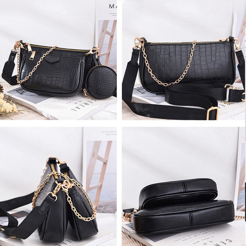 3pcs Sets Crocodile Pattern PU Leather Shoulder Messenger Bags Mini Crossbody Bag Armpit Ladies Chain Women Handbag Purses