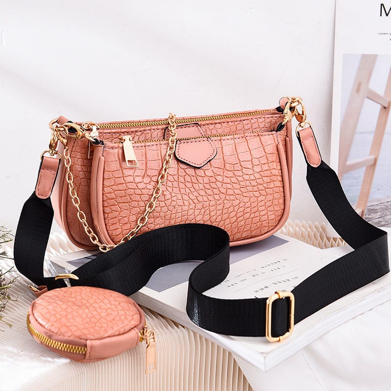 3pcs Sets Crocodile Pattern PU Leather Shoulder Messenger Bags Mini Crossbody Bag Armpit Ladies Chain Women Handbag Purses