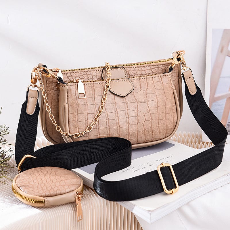 3pcs Sets Crocodile Pattern PU Leather Shoulder Messenger Bags Mini Crossbody Bag Armpit Ladies Chain Women Handbag Purses