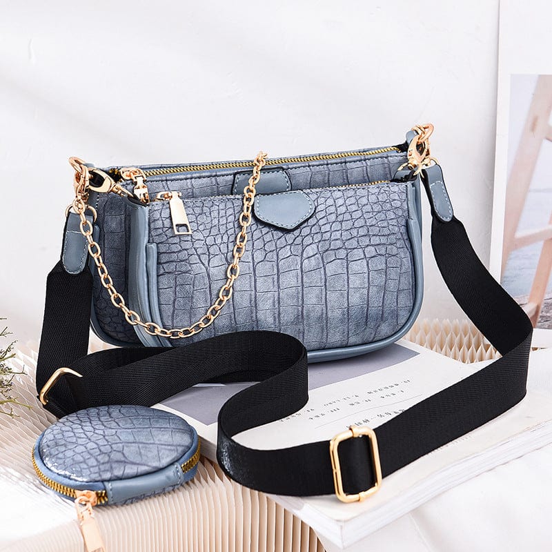 3pcs Sets Crocodile Pattern PU Leather Shoulder Messenger Bags Mini Crossbody Bag Armpit Ladies Chain Women Handbag Purses