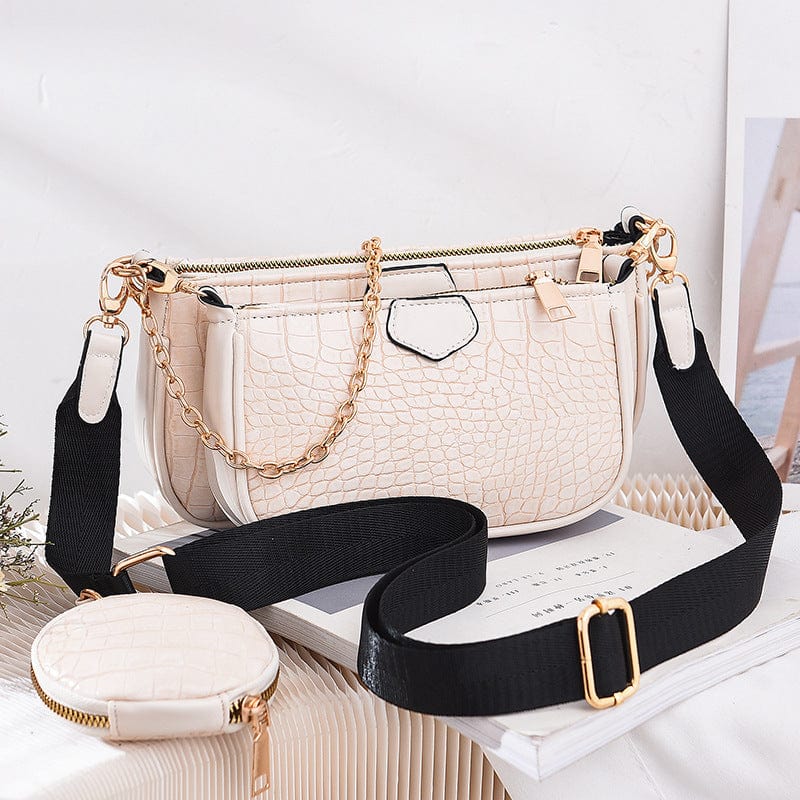 3pcs Sets Crocodile Pattern PU Leather Shoulder Messenger Bags Mini Crossbody Bag Armpit Ladies Chain Women Handbag Purses