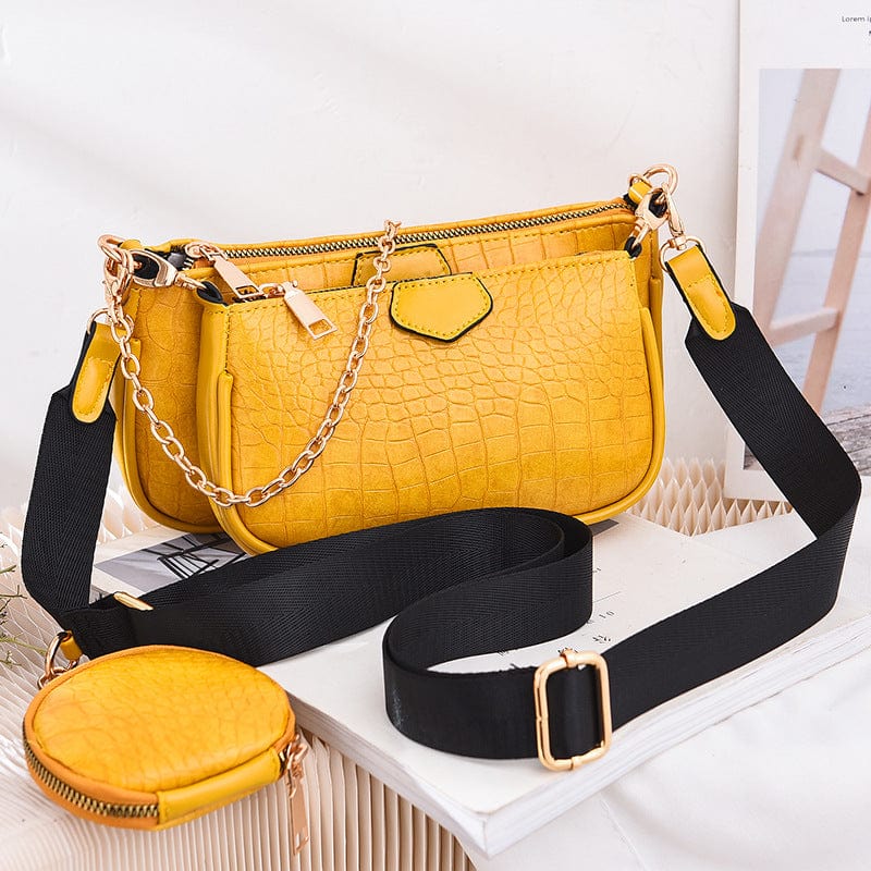 3pcs Sets Crocodile Pattern PU Leather Shoulder Messenger Bags Mini Crossbody Bag Armpit Ladies Chain Women Handbag Purses